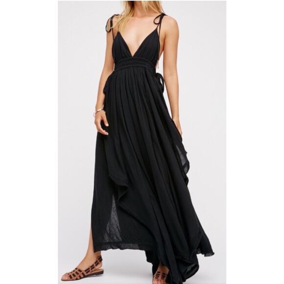 Free People Tropical Heat Maxi Dress Black Layered Small Sleeveless Rare - Picture 1 of 9